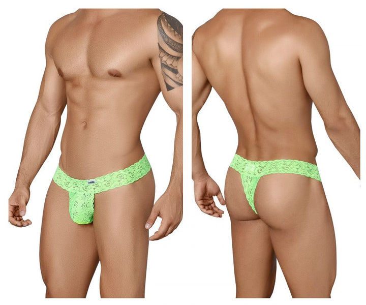 CandyMan men's green 99315 Peek-a-Boo lace thong – low-rise minimal coverage underwear