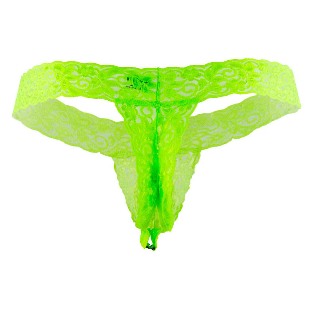 CandyMan men's green 99315 Peek-a-Boo lace thong – low-rise minimal coverage underwear