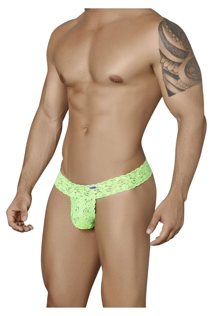 CandyMan men's green 99315 Peek-a-Boo lace thong – low-rise minimal coverage underwear