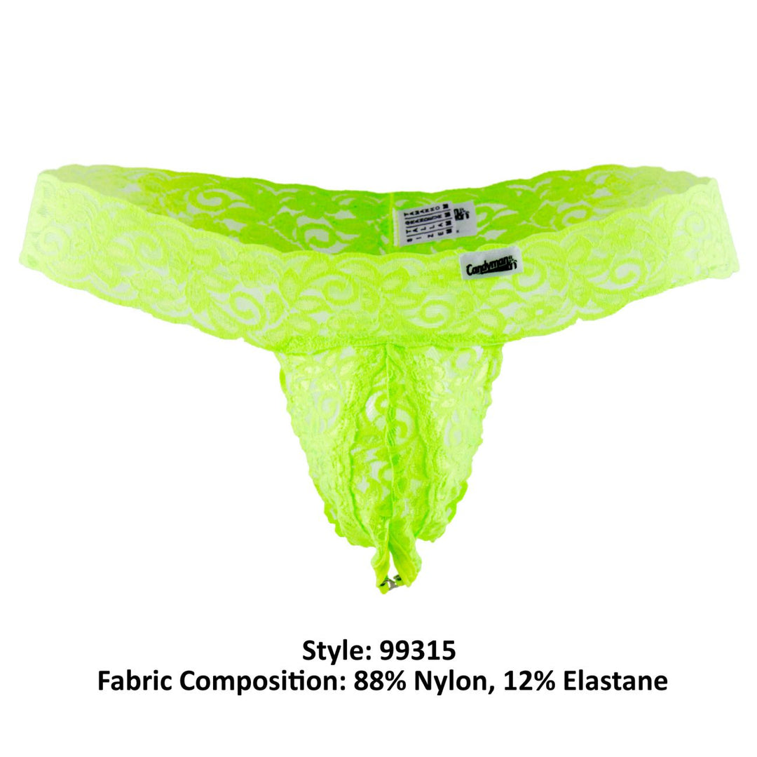 CandyMan men's green 99315 Peek-a-Boo lace thong – low-rise minimal coverage underwear