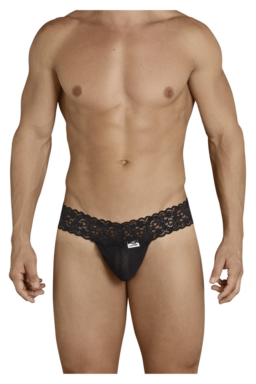 CandyMan men's black 99370 lace thong – stretch lace minimal coverage underwear