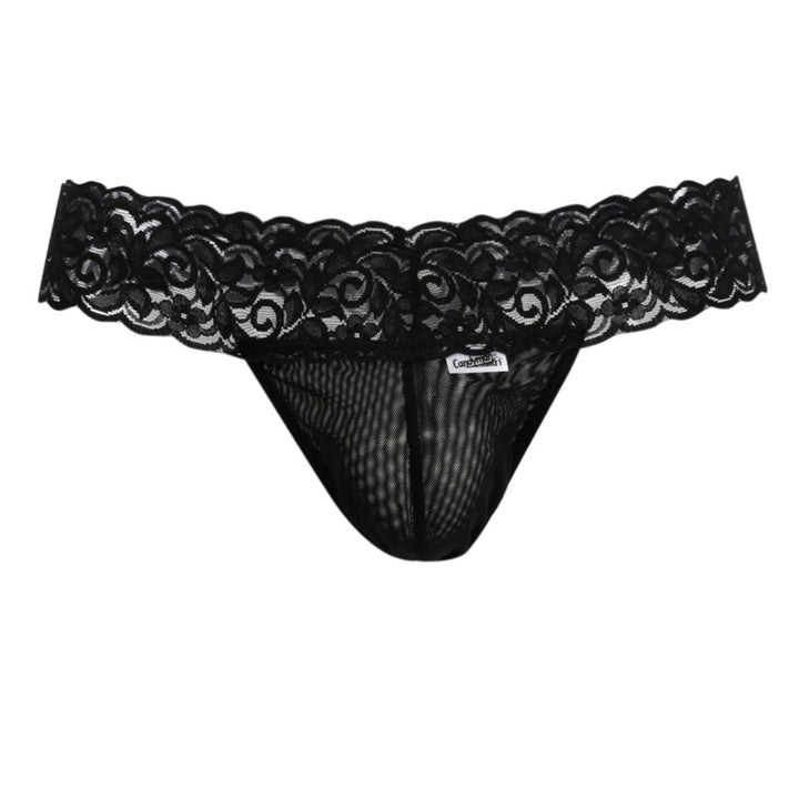 CandyMan men's black 99370 lace thong – stretch lace minimal coverage underwear