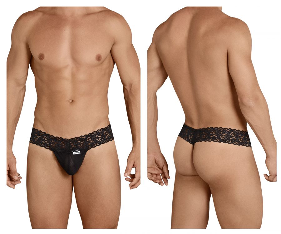 CandyMan men's black 99370 lace thong – stretch lace minimal coverage underwear