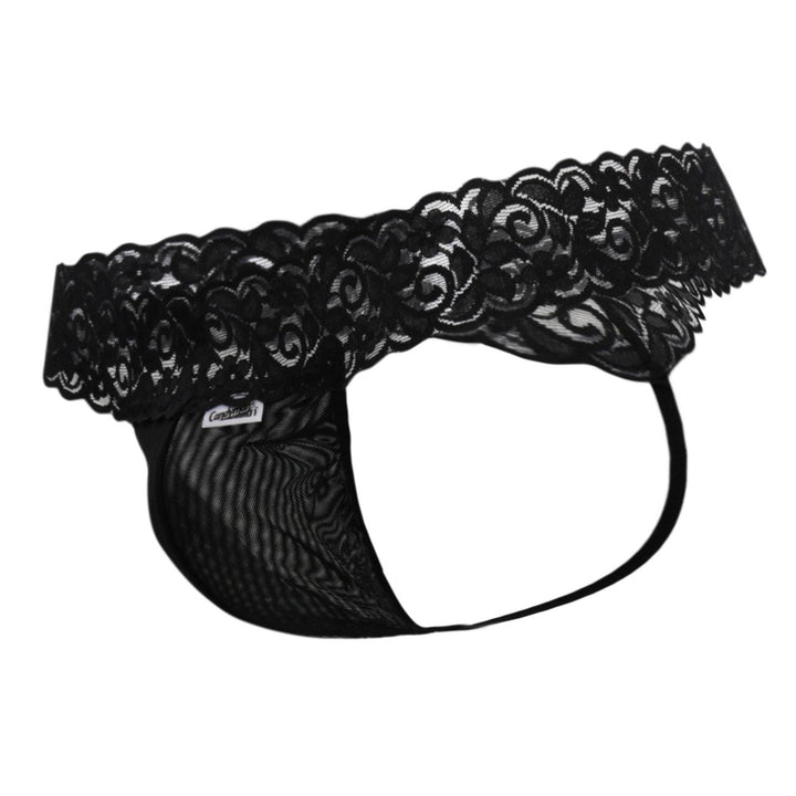 CandyMan men's black 99370 lace thong – stretch lace minimal coverage underwear