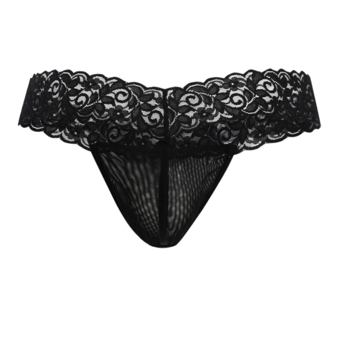 CandyMan men's black 99370 lace thong – stretch lace minimal coverage underwear