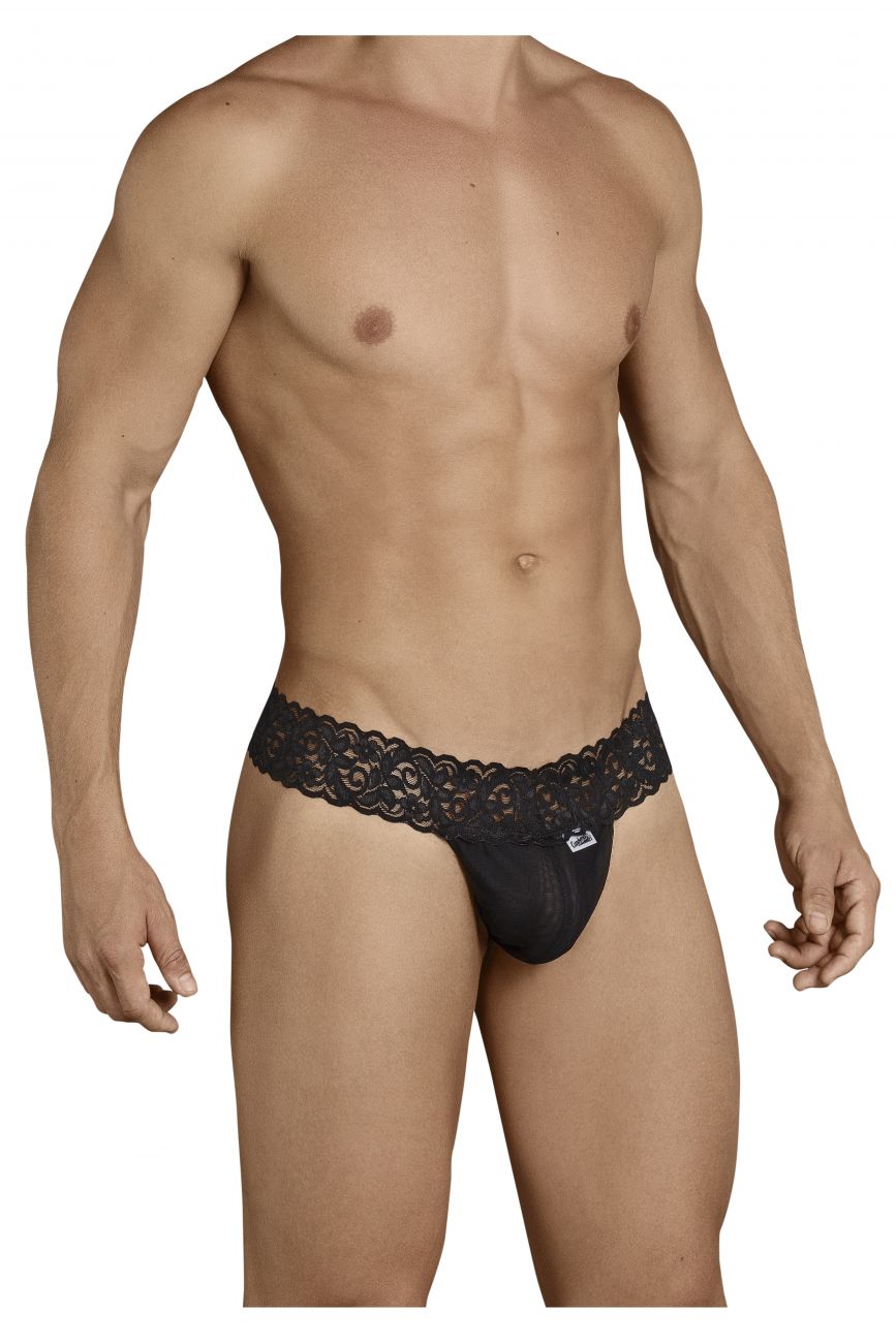CandyMan men's black 99370 lace thong – stretch lace minimal coverage underwear