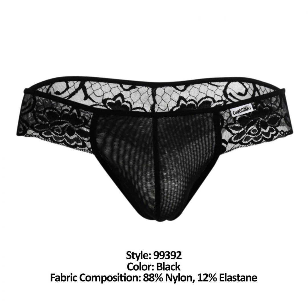 CandyMan men's black 99392 lace thong – sheer low-rise minimal coverage underwear