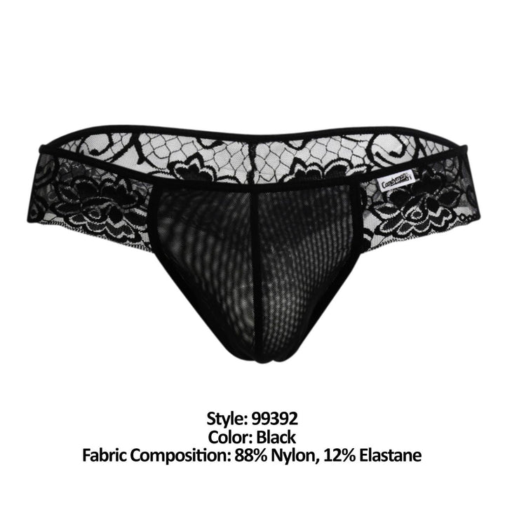 CandyMan men's black 99392 lace thong – sheer low-rise minimal coverage underwear