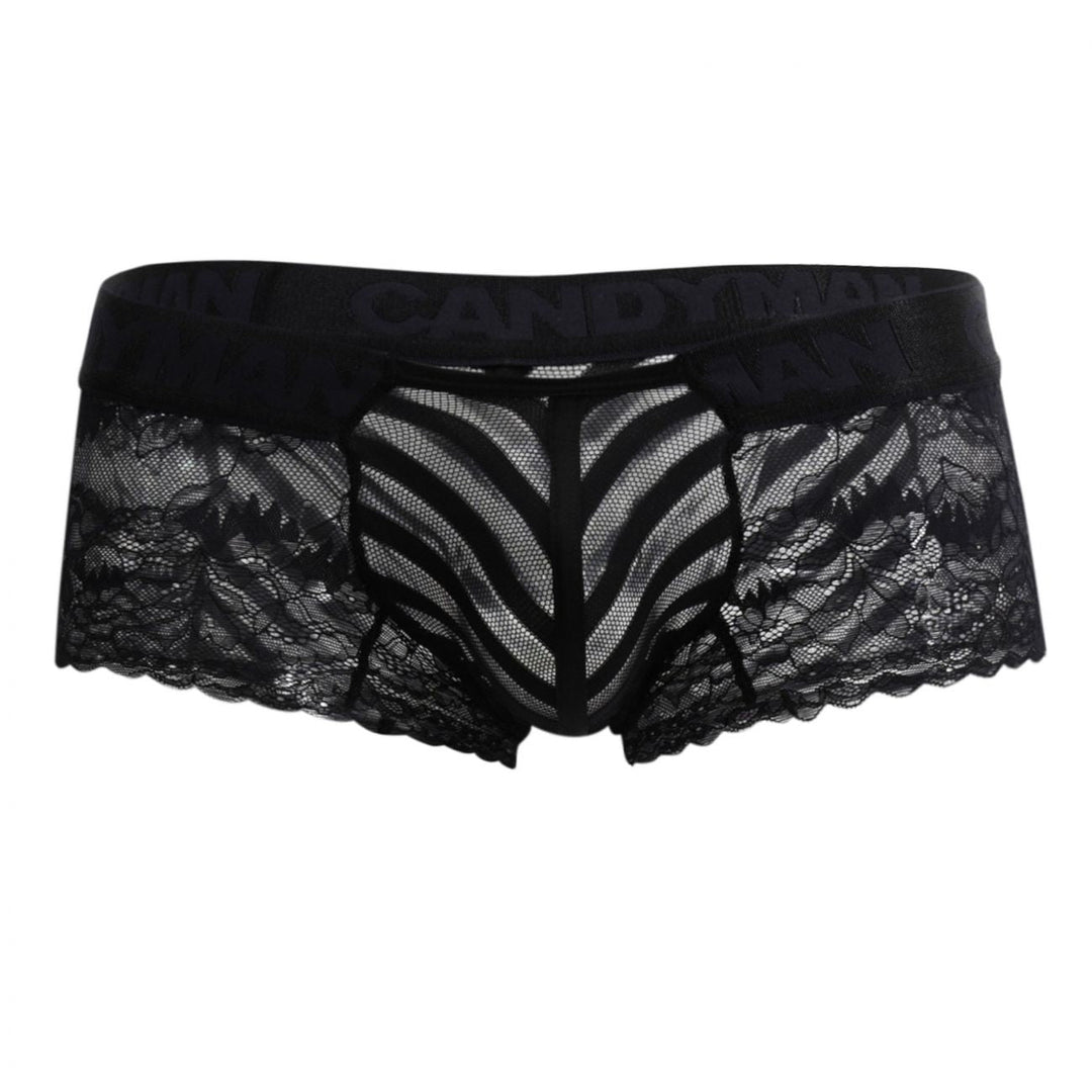 CandyMan men's black 99393 lace boxer briefs – see-through sheer underwear