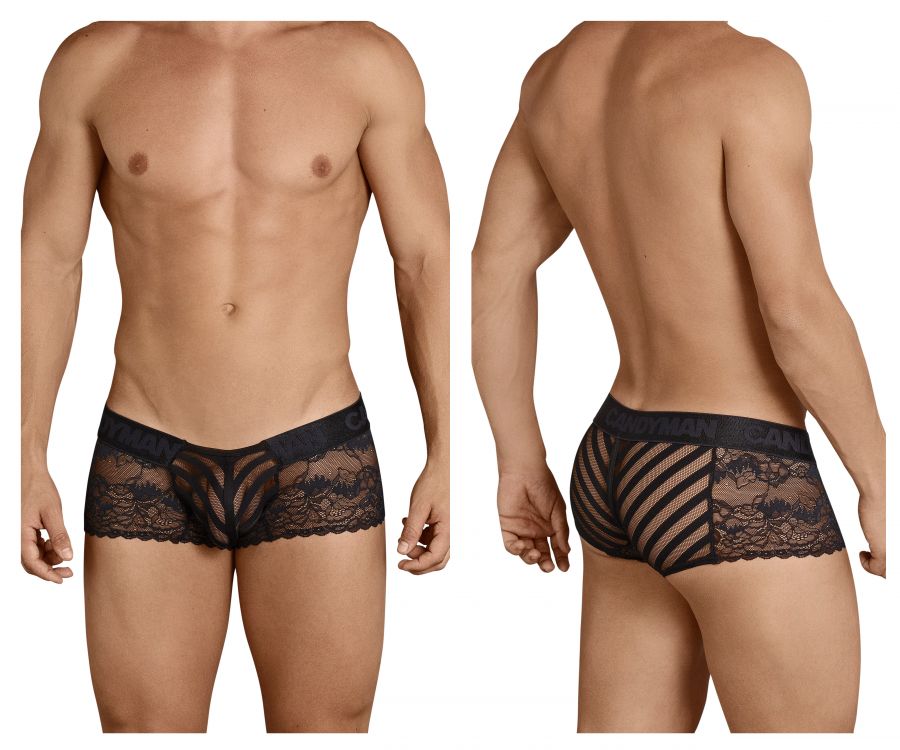 CandyMan men's black 99393 lace boxer briefs – see-through sheer underwear