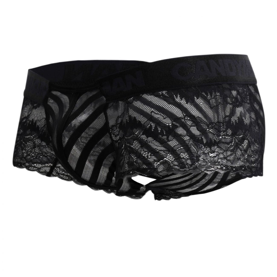 CandyMan men's black 99393 lace boxer briefs – see-through sheer underwear