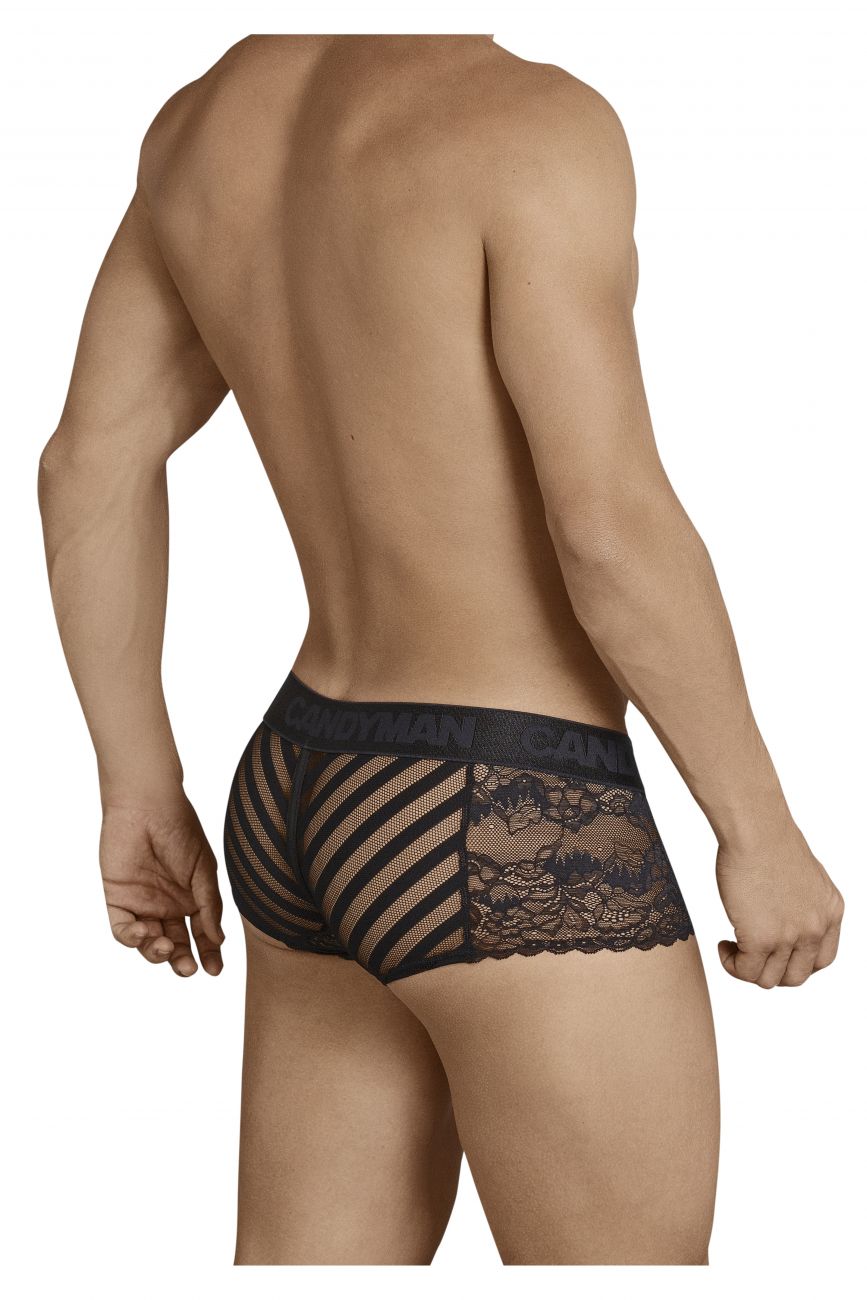 CandyMan men's black 99393 lace boxer briefs – see-through sheer underwear