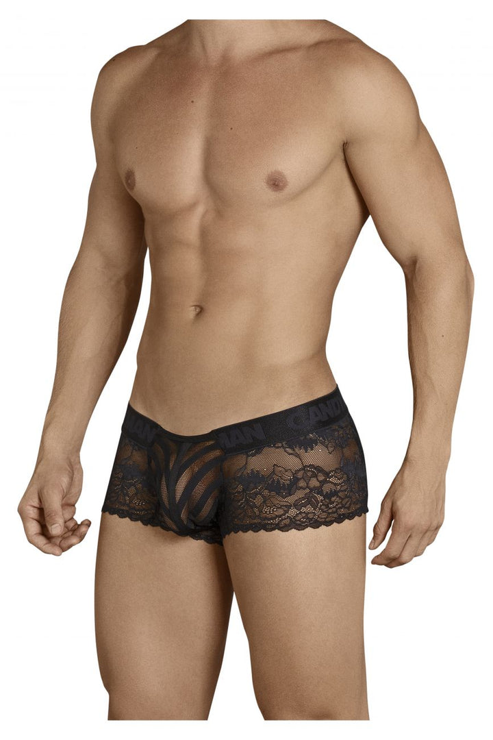 CandyMan men's black 99393 lace boxer briefs – see-through sheer underwear
