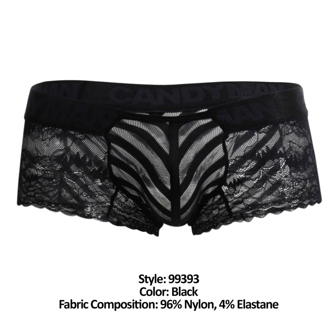 CandyMan men's black 99393 lace boxer briefs – see-through sheer underwear