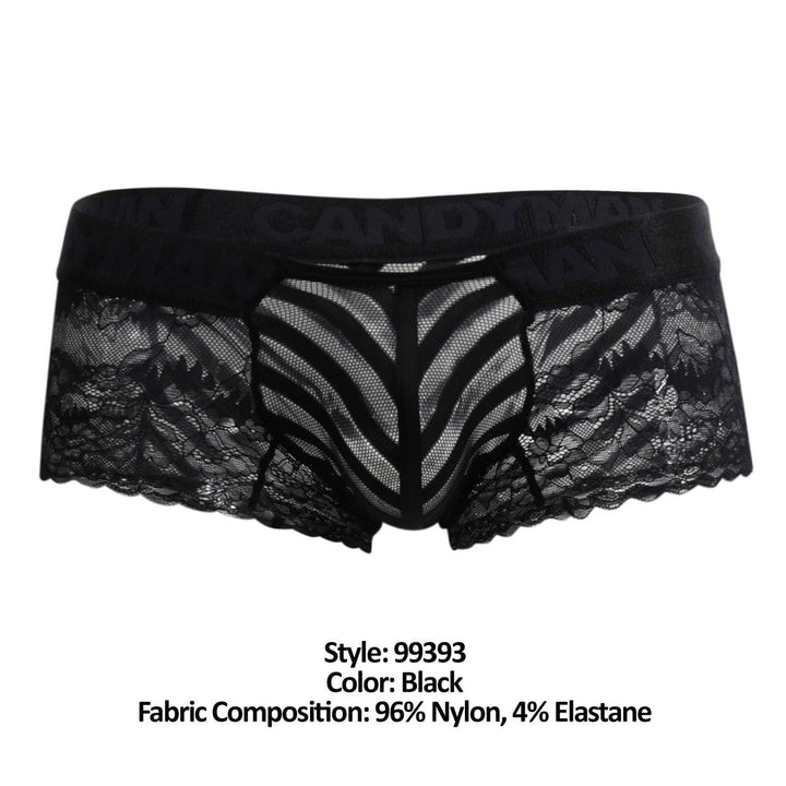 CandyMan men's black 99393 lace boxer briefs – see-through sheer underwear
