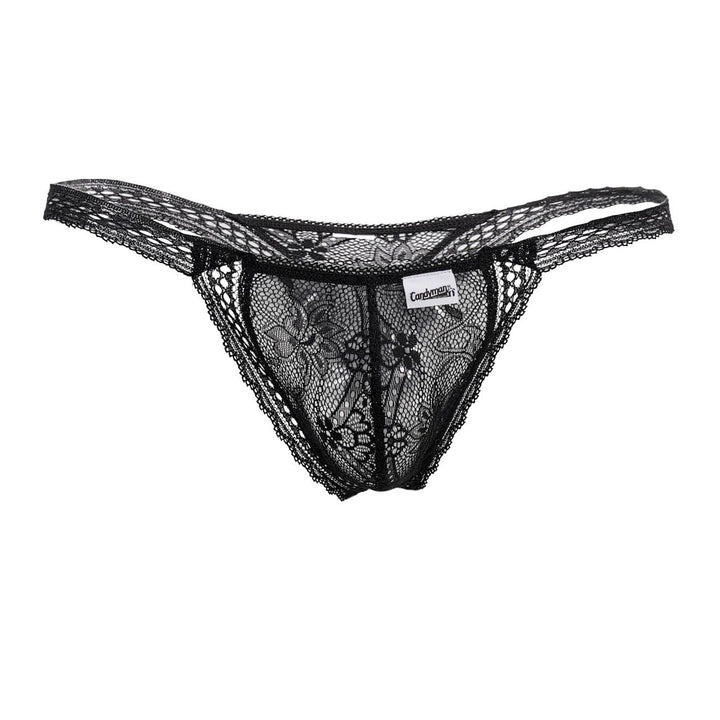 CandyMan men's black 99420 double lace thong – no-show stretch lace minimal underwear
