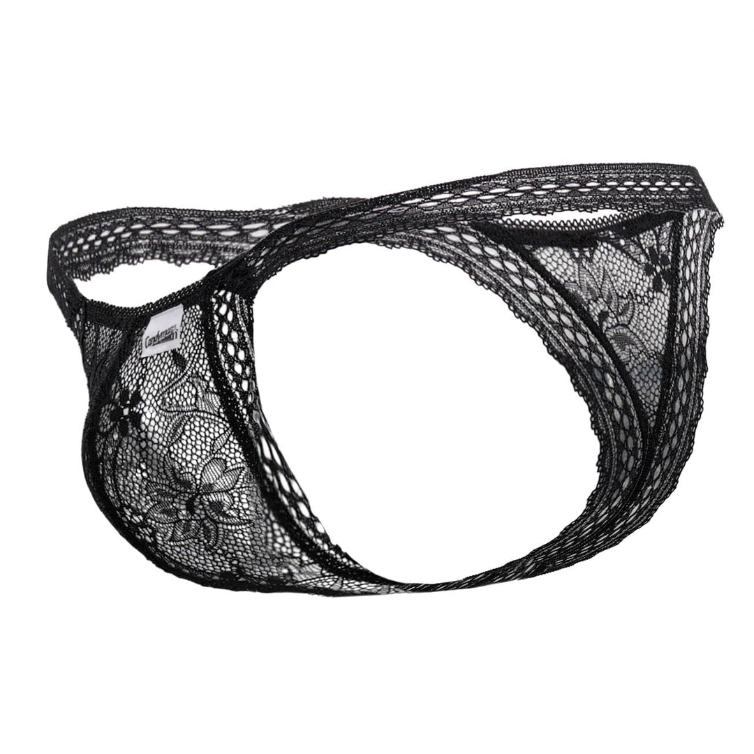 CandyMan men's black 99420 double lace thong – no-show stretch lace minimal underwear