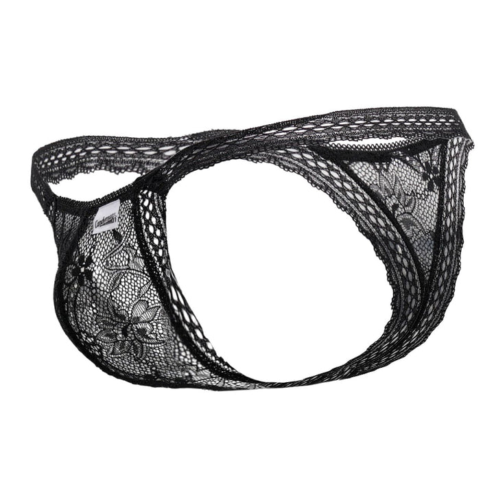 CandyMan men's black 99420 double lace thong – no-show stretch lace minimal underwear