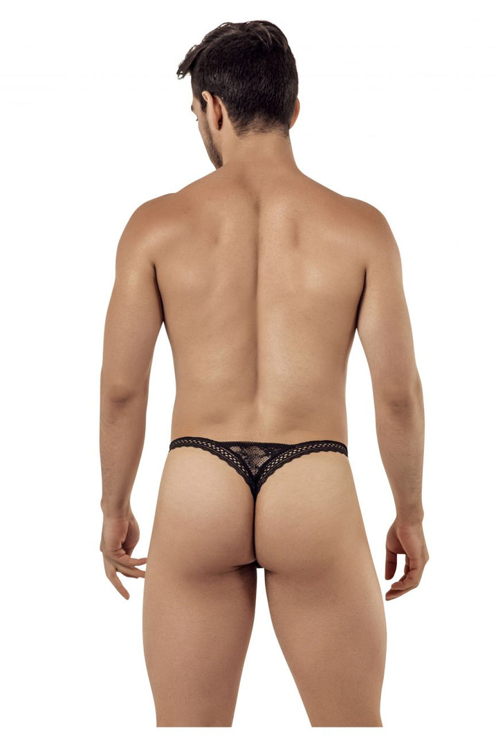 CandyMan men's black 99420 double lace thong – no-show stretch lace minimal underwear