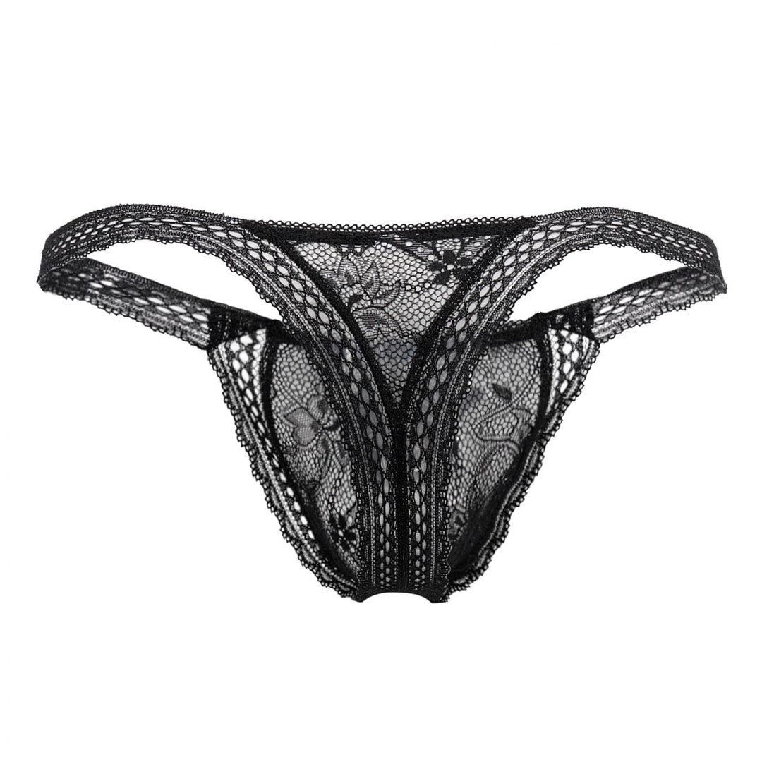 CandyMan men's black 99420 double lace thong – no-show stretch lace minimal underwear