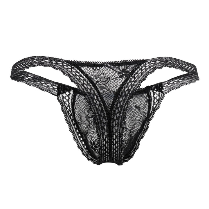 CandyMan men's black 99420 double lace thong – no-show stretch lace minimal underwear