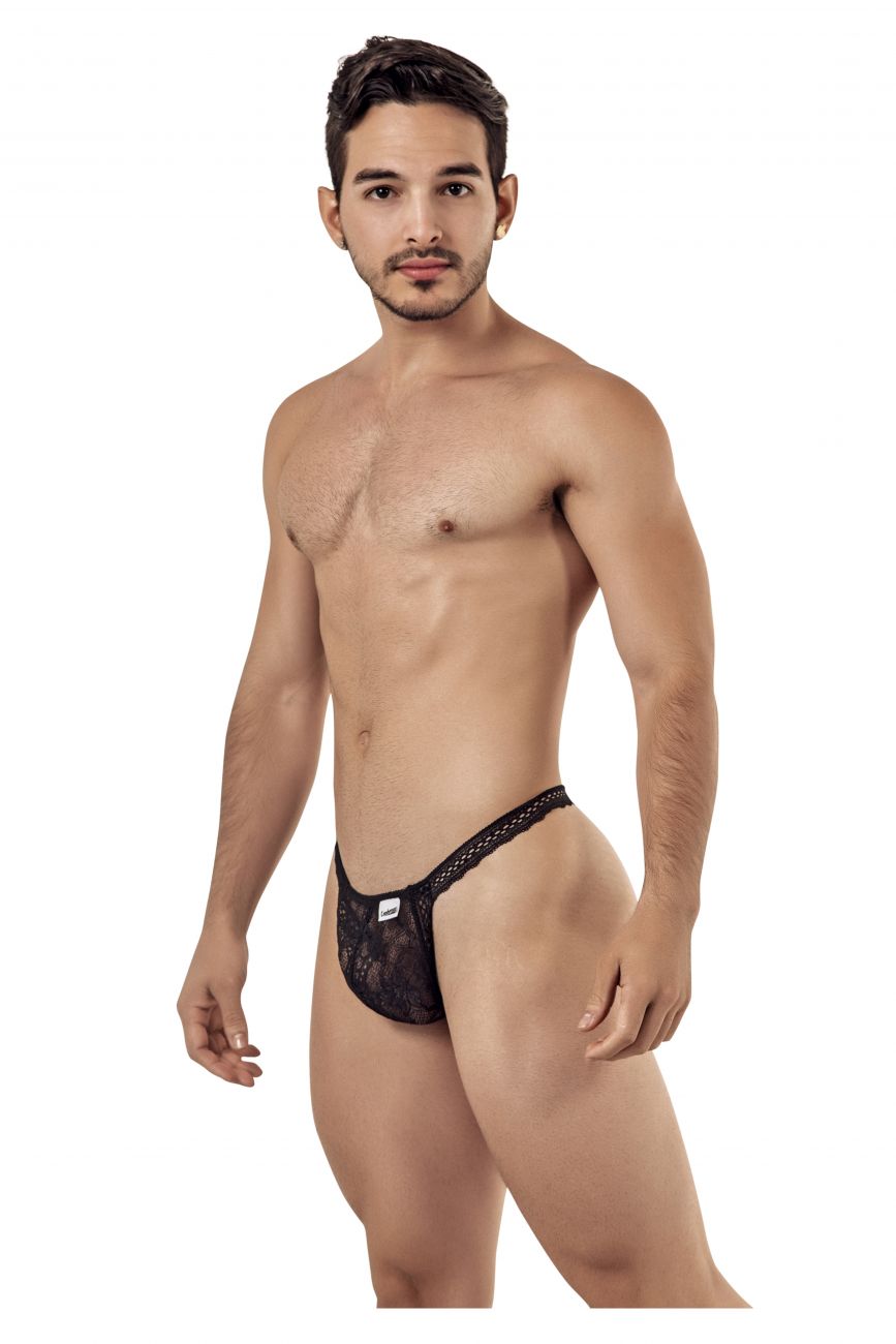 CandyMan men's black 99420 double lace thong – no-show stretch lace minimal underwear