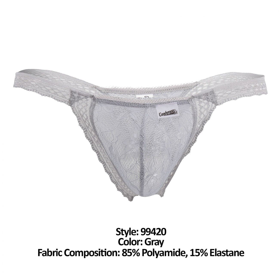 CandyMan Double Lace Thongs in Gray – men's thongs