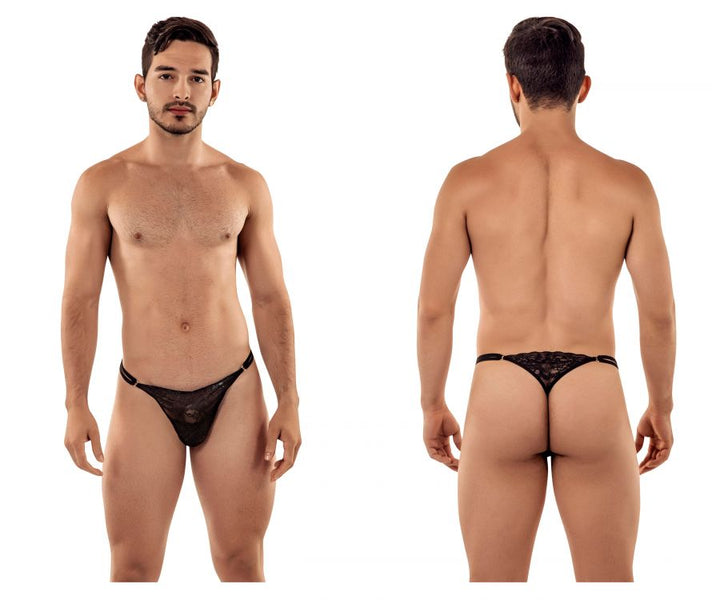 CandyMan men's black 99421 lace G-string thong – barely-there microfiber underwear