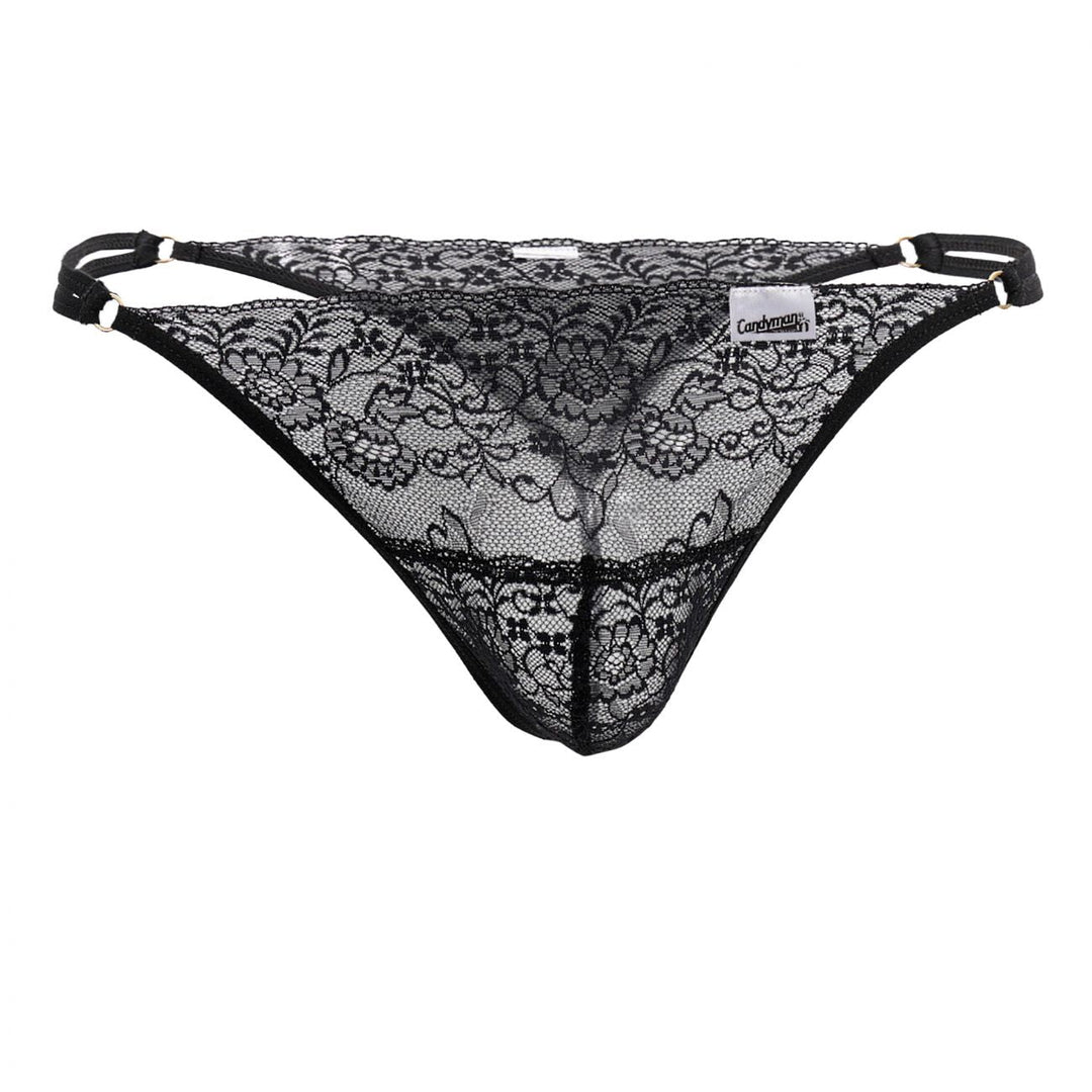 CandyMan men's black 99421 lace G-string thong – barely-there microfiber underwear