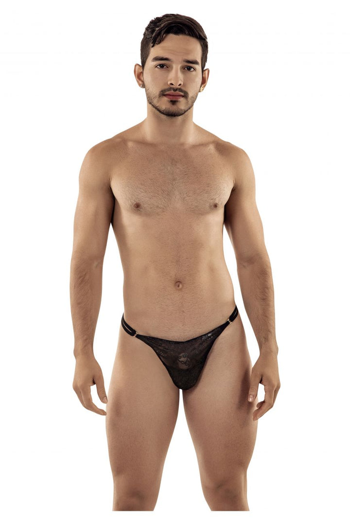 CandyMan men's black 99421 lace G-string thong – barely-there microfiber underwear