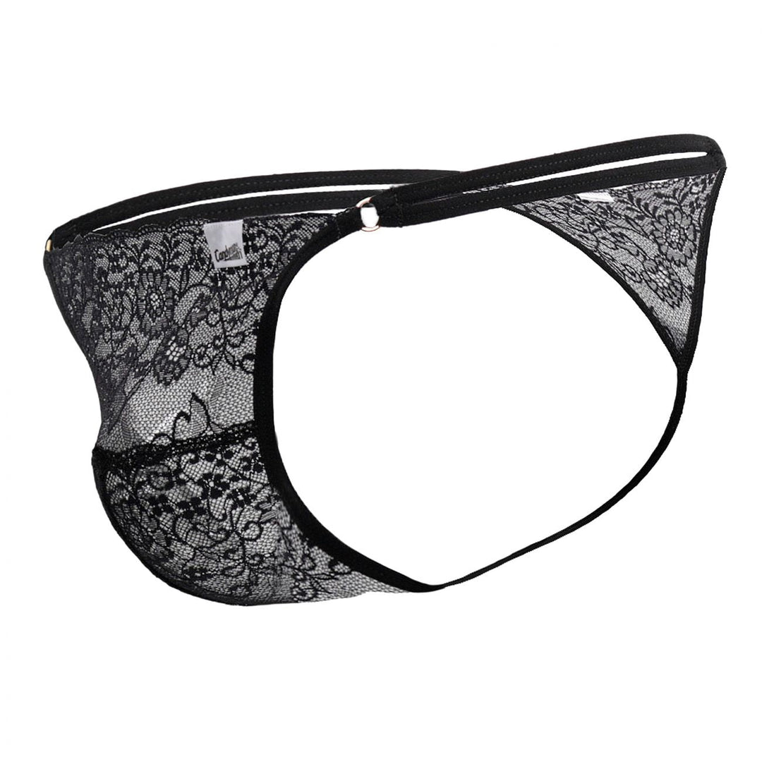 CandyMan men's black 99421 lace G-string thong – barely-there microfiber underwear