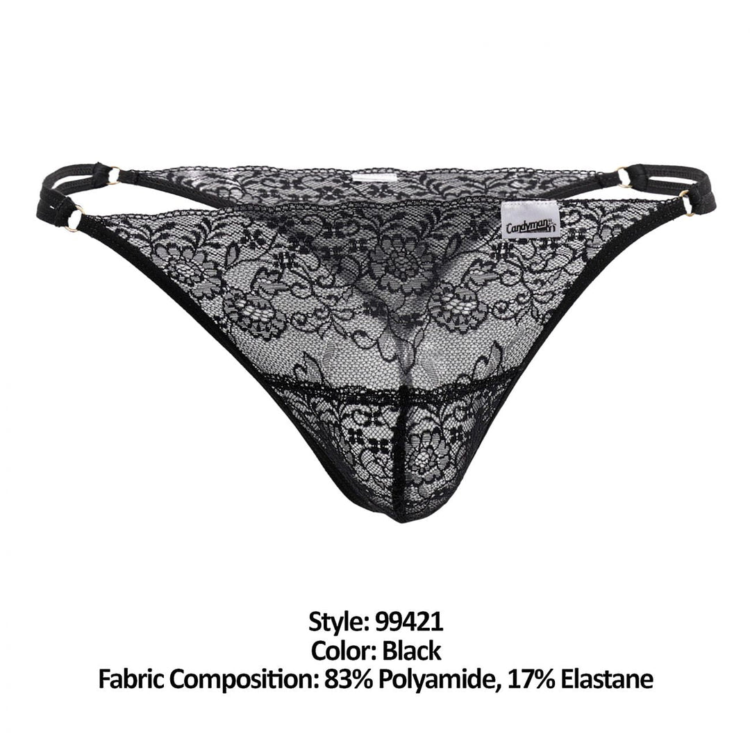 CandyMan men's black 99421 lace G-string thong – barely-there microfiber underwear