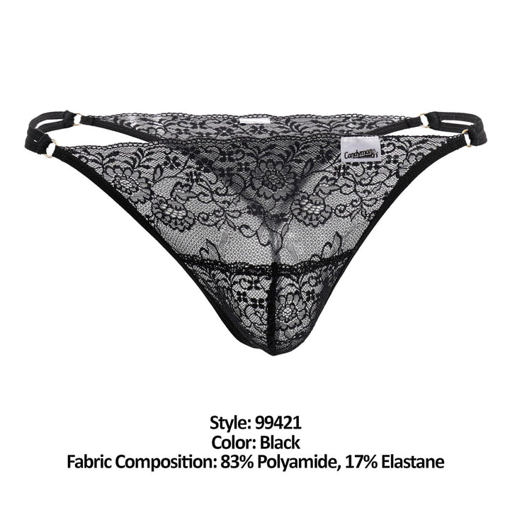 CandyMan men's black 99421 lace G-string thong – barely-there microfiber underwear