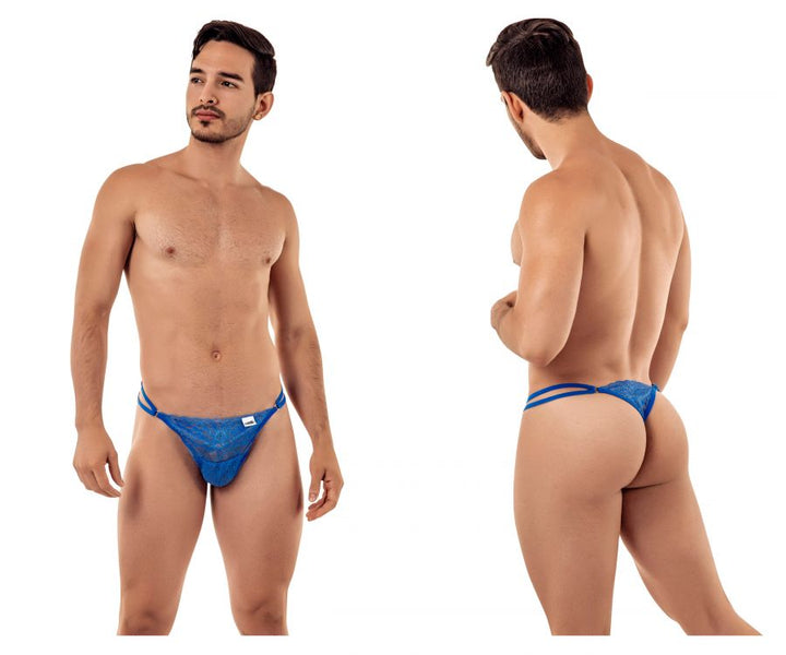 CandyMan men's blue 99421 lace G-string thong – barely-there microfiber underwear