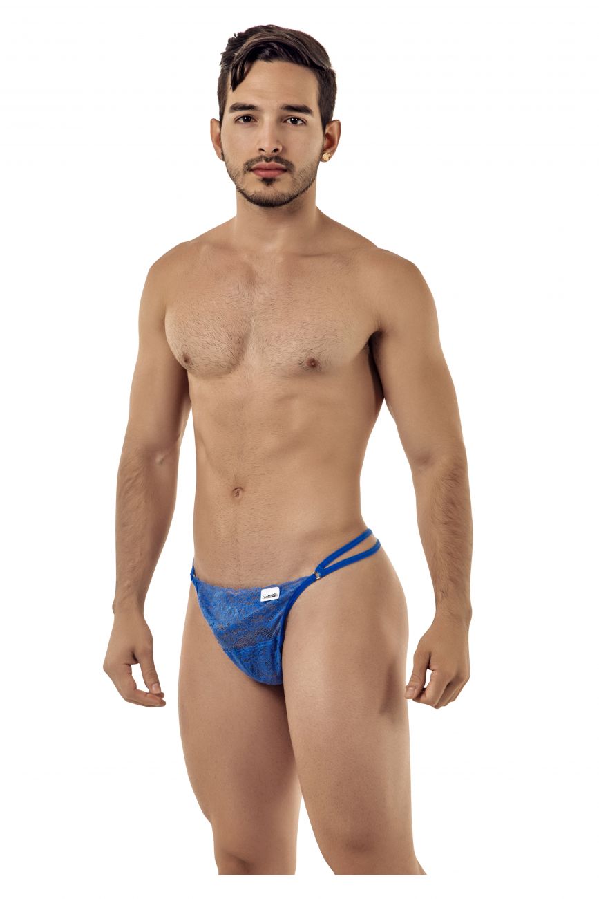 CandyMan men's blue 99421 lace G-string thong – barely-there microfiber underwear