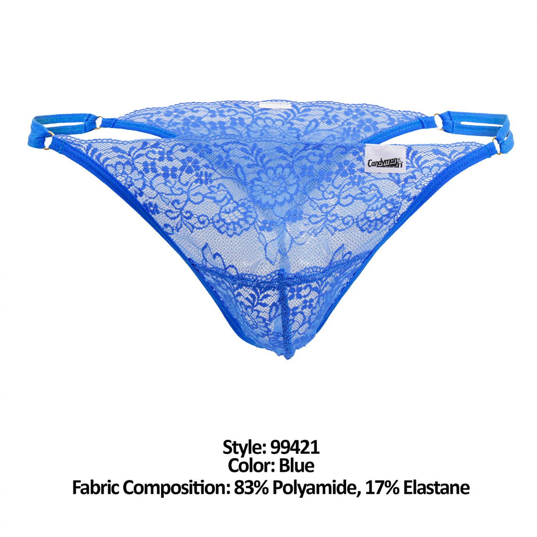 CandyMan men's blue 99421 lace G-string thong – barely-there microfiber underwear