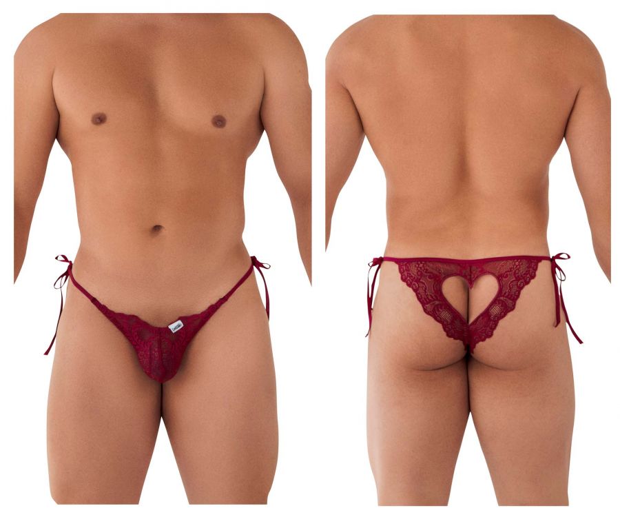 CandyMan Lace Heart Bikini in Burgundy – men's briefs