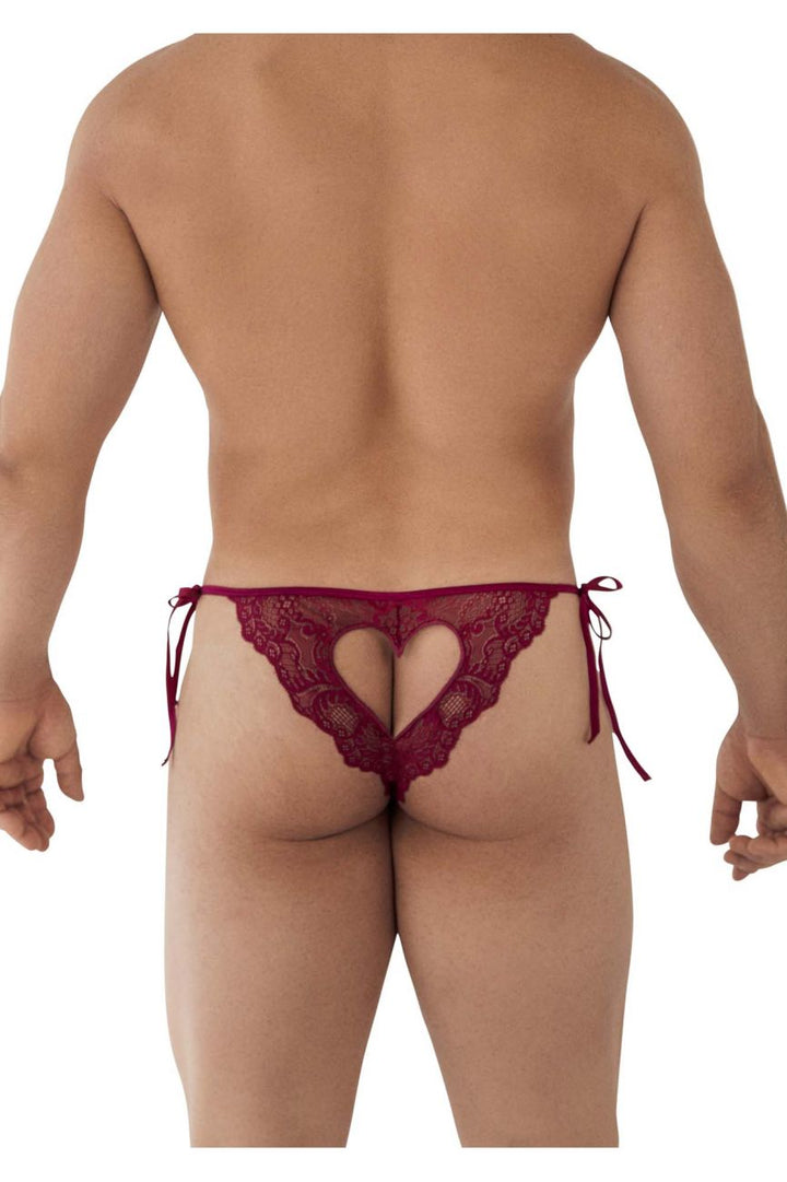 CandyMan Lace Heart Bikini in Burgundy – men's briefs