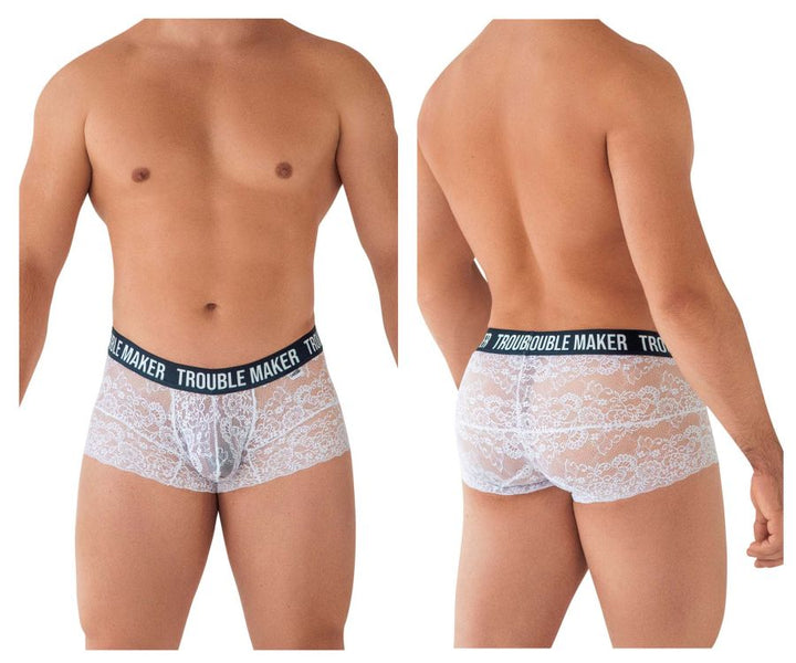 CandyMan Trouble Maker Lace Trunks in White – men's trunks