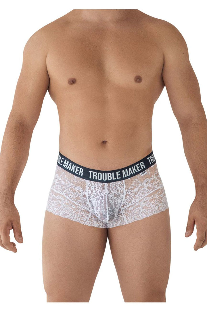 CandyMan Trouble Maker Lace Trunks in White – men's trunks