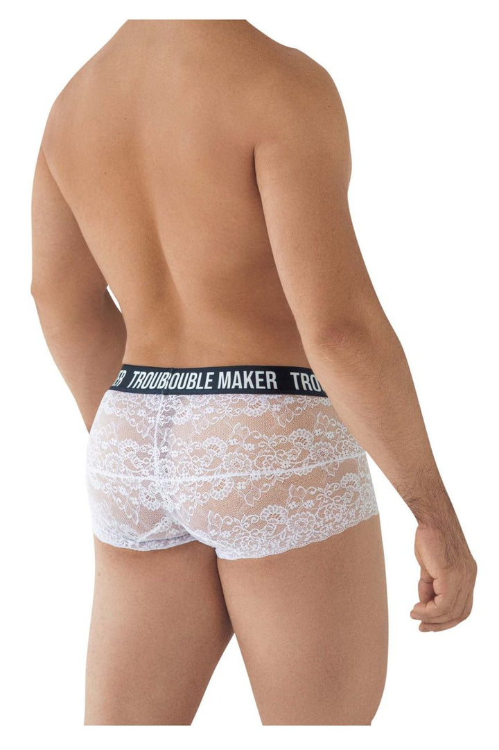 CandyMan Trouble Maker Lace Trunks in White – men's trunks