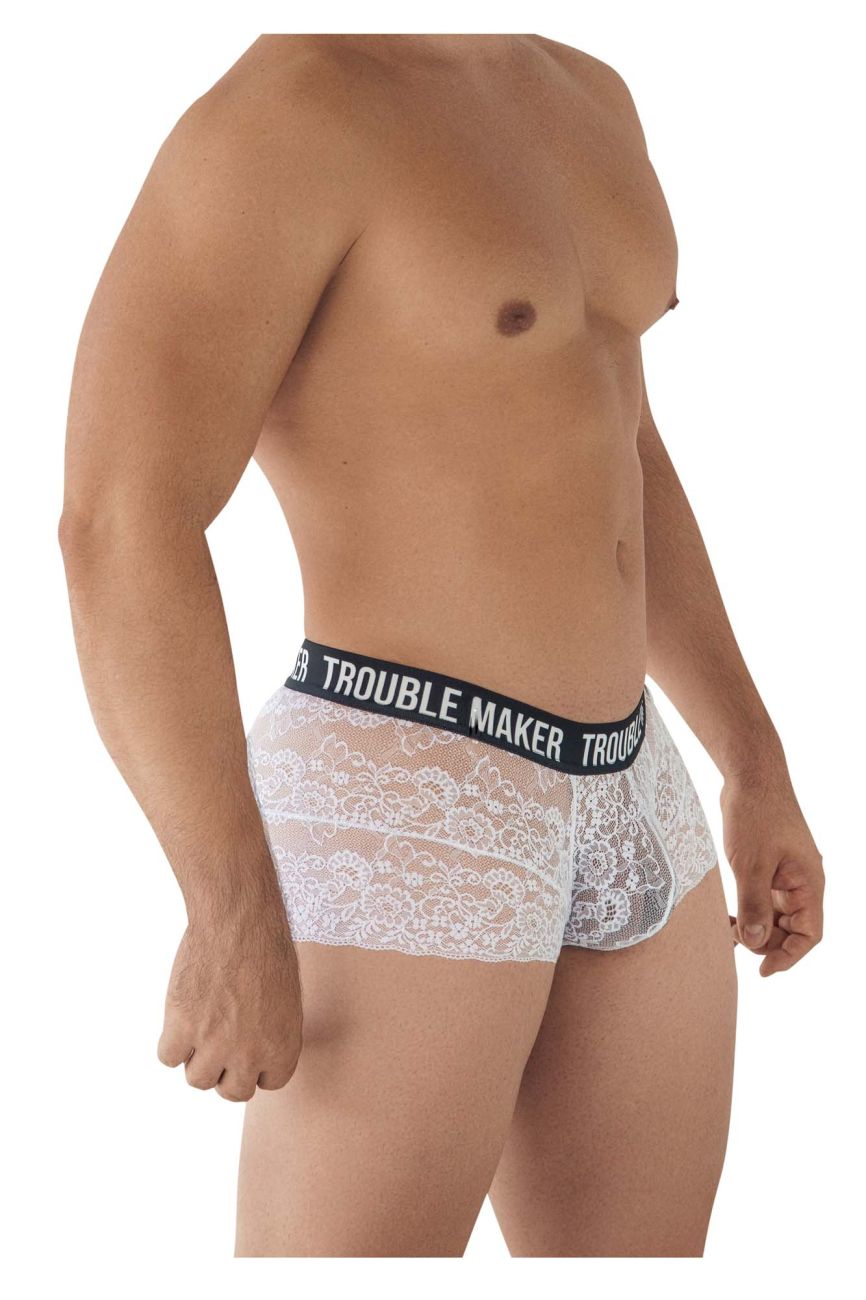 CandyMan Trouble Maker Lace Trunks in White – men's trunks