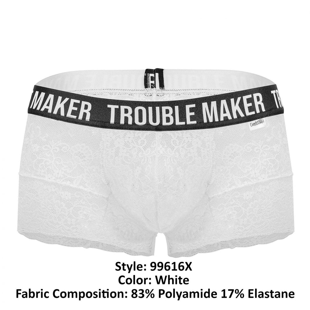 CandyMan Trouble Maker Lace Trunks in White – men's trunks