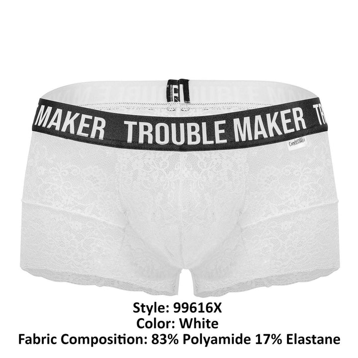 CandyMan Trouble Maker Lace Trunks in White – men's trunks