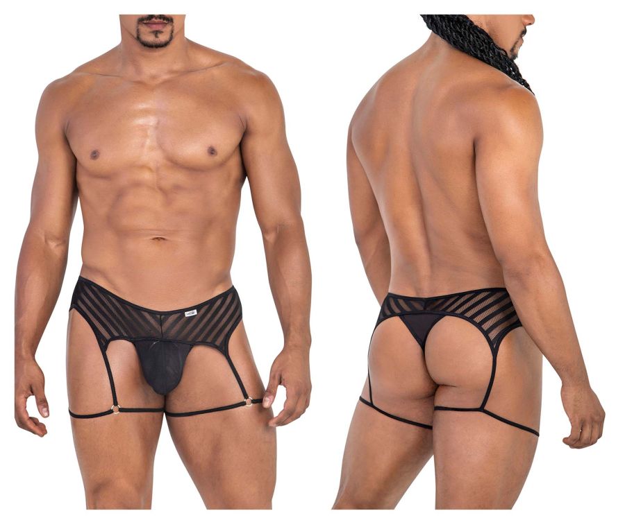 CandyMan Mesh Garter Thongs in Black – men's thongs