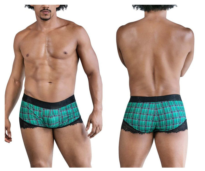 CandyMan Back to School Trunks in Green Plaid – men's trunks