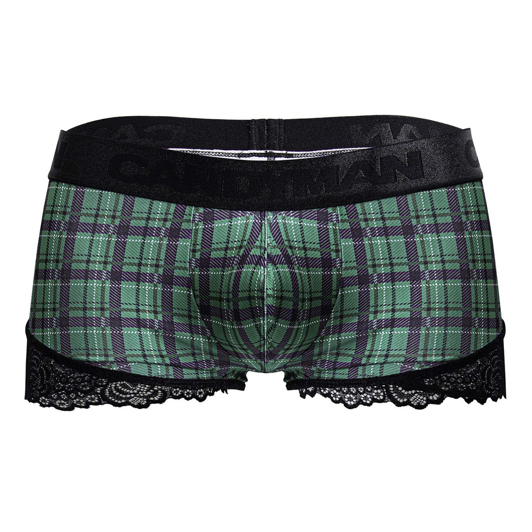 CandyMan Back to School Trunks in Green Plaid – men's trunks