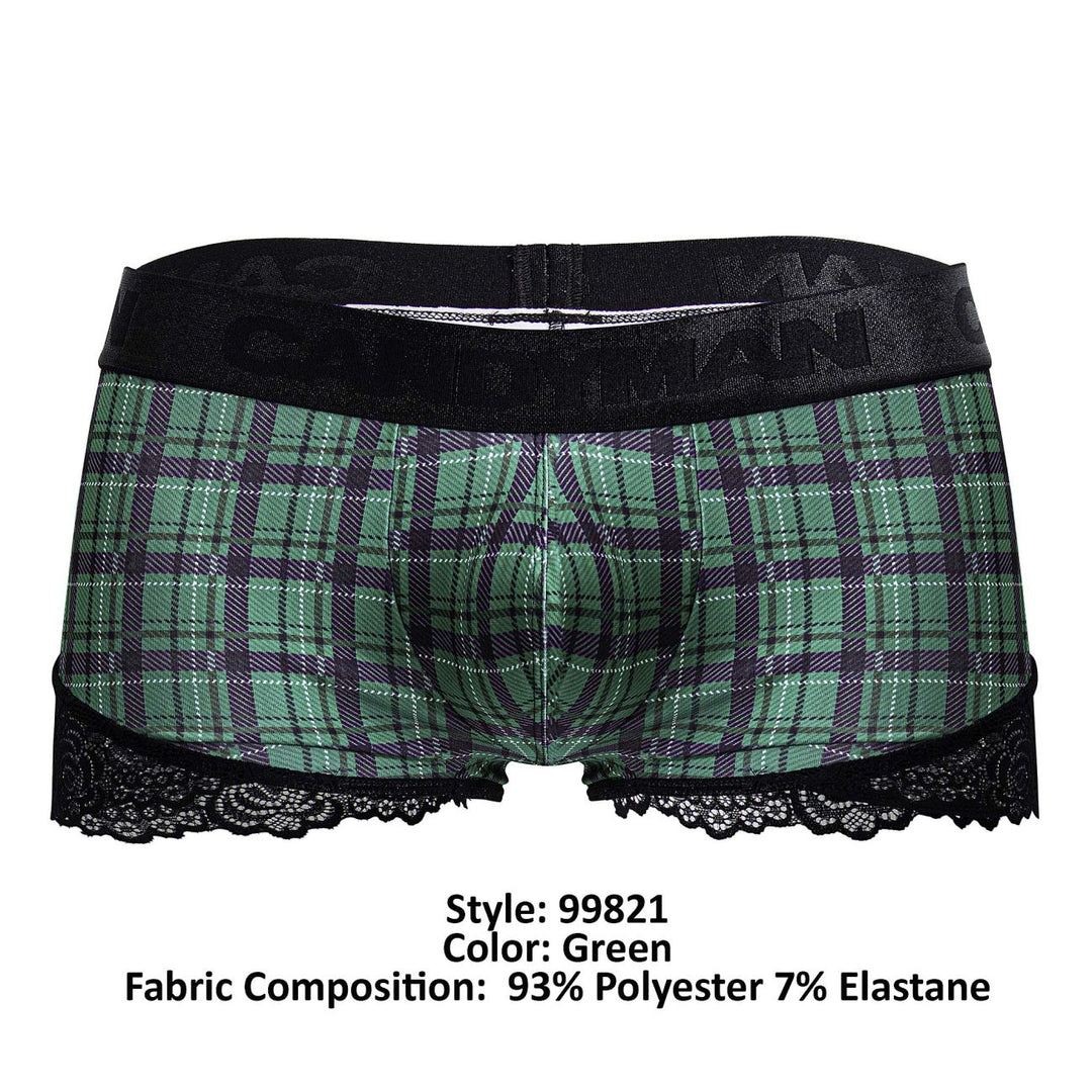 CandyMan Back to School Trunks in Green Plaid – men's trunks