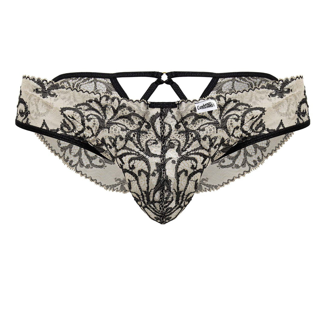 CandyMan Lace Men's Bikini Brief in Nude Black – men's briefs