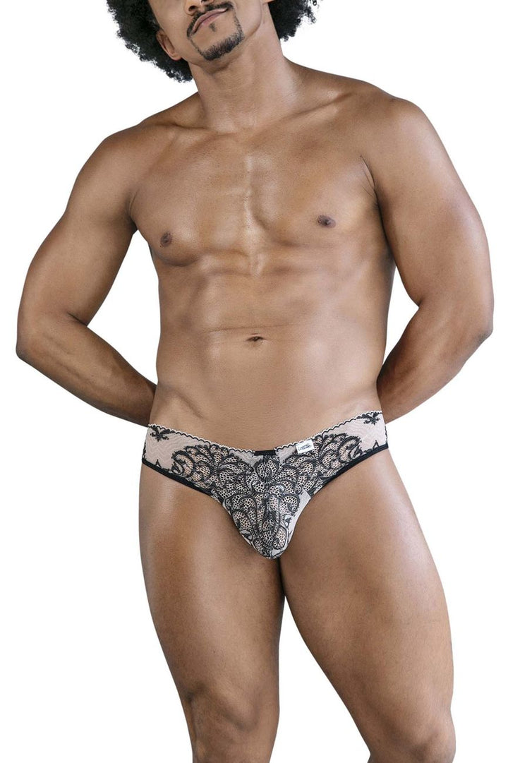 CandyMan Lace Men's Bikini Brief in Nude Black – men's briefs